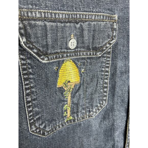 Gap Men’s Denim Shirt Long Sleeve Button Up Small Honeybees/Hive Patchwork - Picture 2 of 9